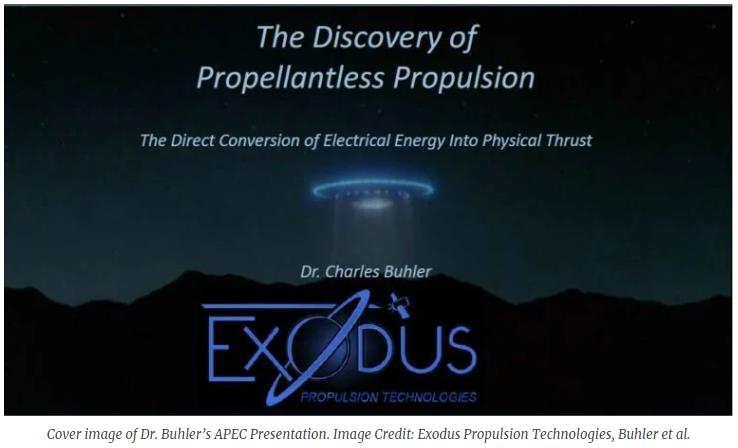 Cover image of Dr. Buhler’s APEC Presentation. Image Credit: Exodus Propulsion Technologies, Buhler et al.