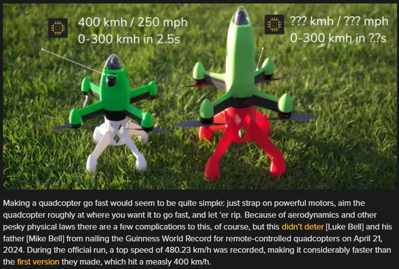 New Quadcopter Speed World Record Set At Nearly 500 Km/h
