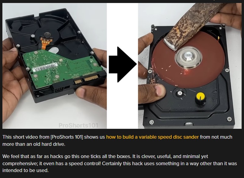 hackaday - Making A Variable Speed Disc Sander From An Old Hard Drive
