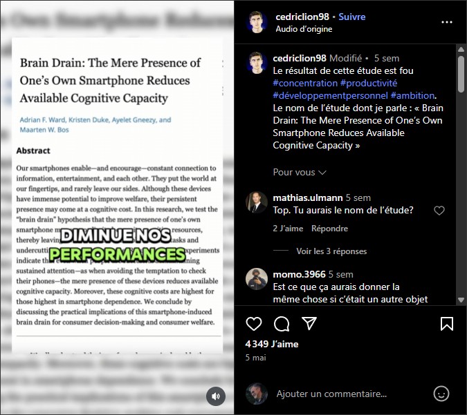 cedriclion98 - l'étude « Brain Drain » par le smartphone