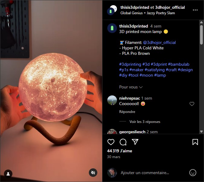 thisis3dprinted 3D printed moon lamp