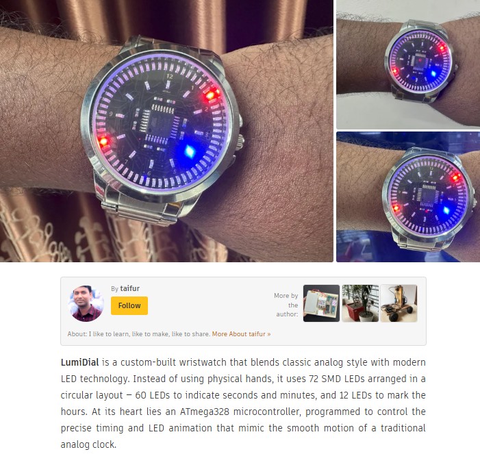 instructables - LumiDial: a 72-LED Analog Wristwatch Powered by ATmega328