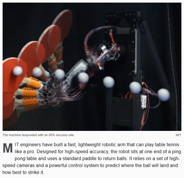 interestingengineering - MIT develops table tennis robot with 42 mph shot speed and 88% accuracy