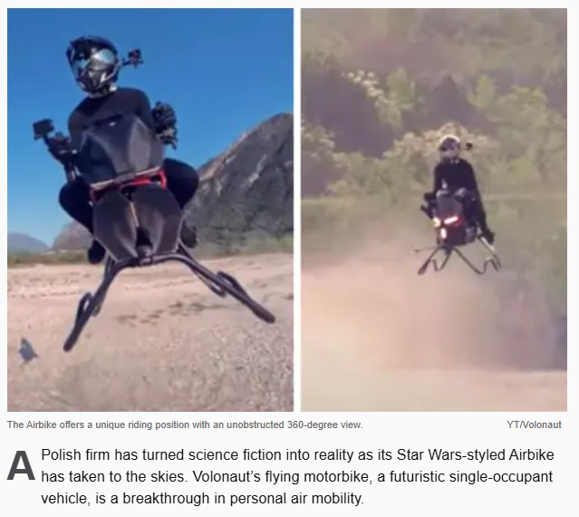 interestingengineering - Watch Star Wars-styled Airbike take to skies, fly at 124 mph, turn sci-fi into reality