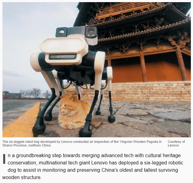interestingengineering - Lenovo’s six-legged robot dog uses AI to preserve ancient Chinese pagoda