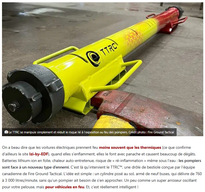 neozone - TTRC, une lance à incendie pour éteindre les feux de batterie des voitures électriques