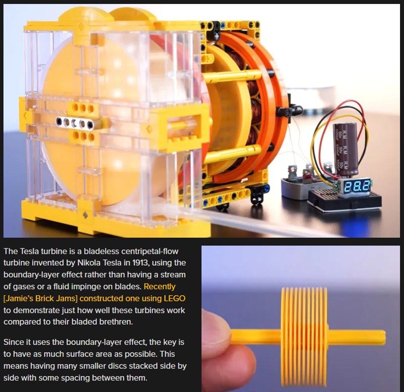 hackaday - Making A Bladeless Tesla Turbine Generator In LEGO