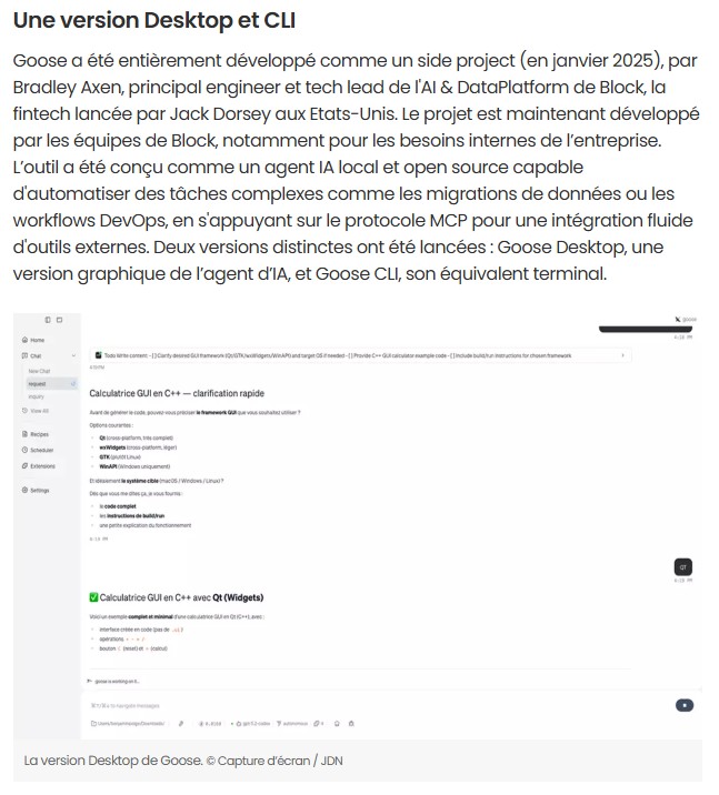 JDN - Goose : cet agent IA gratuit fait aussi bien que Claude Code