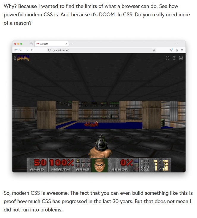 Korben - Un développeur fait tourner Doom dans un navigateur, avec du CSS et rien d'autre
