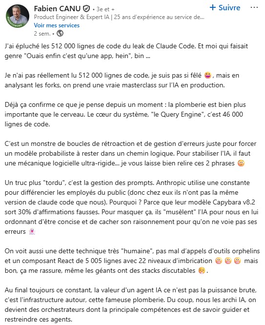 Fabien CANU - J'ai épluché les 512 000 lignes de code du leak de Claude Code