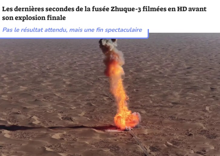 numerama - Les dernières secondes de la fusée Zhuque-3 filmées en HD avant son explosion finale