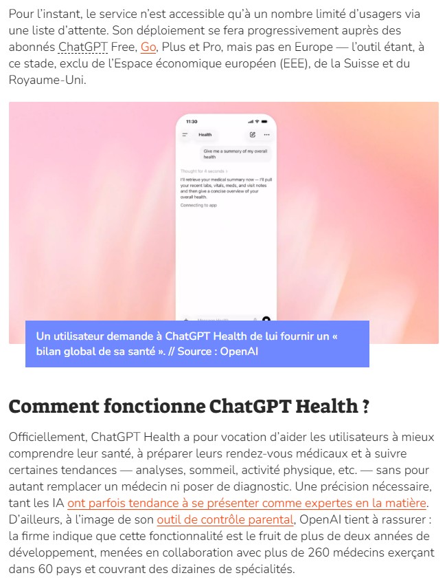numerama - Marre de ne rien comprendre à vos comptes rendus médicaux ? OpenAI lance ChatGPT Health… mais pas pour tout le monde
