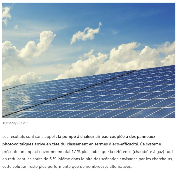 presse-citron - La pompe à chaleur air-eau avec photovoltaïque remporte la palme