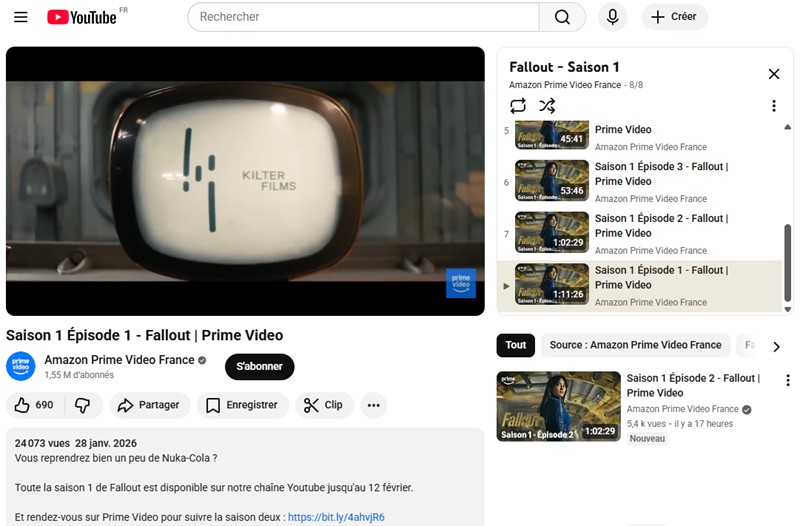 Prime - la saison 1 de Fallout gratuite sur leur Youtube jusqu'au 12 février 2026