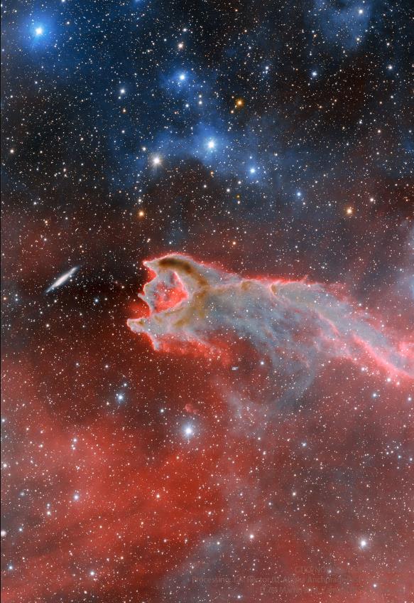 Can a gas cloud eat a galaxy? It's not even close. The claw of this odd looking creature in the featured photo is a gas cloud known as a cometary globule.