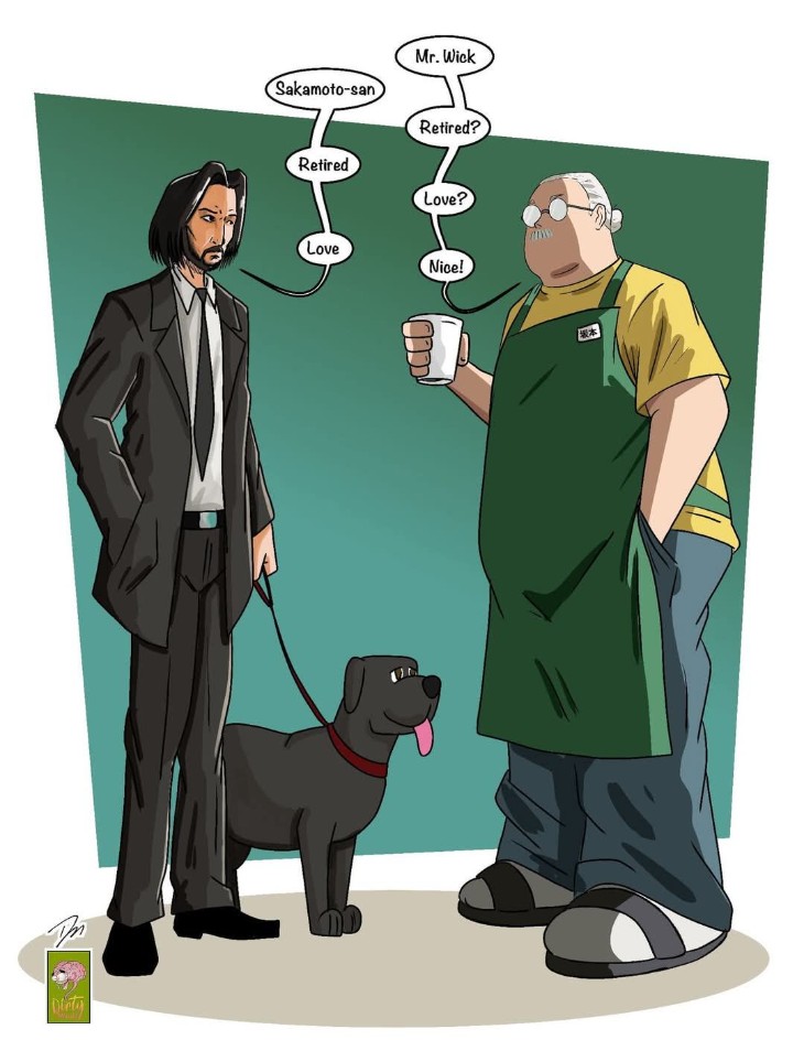 facebook.com Sr. Helado - Sakamoto San &amp;amp; Mr. Wick - © The Dirty Mind - Pixiv #crossover #sakamotodays.jpg