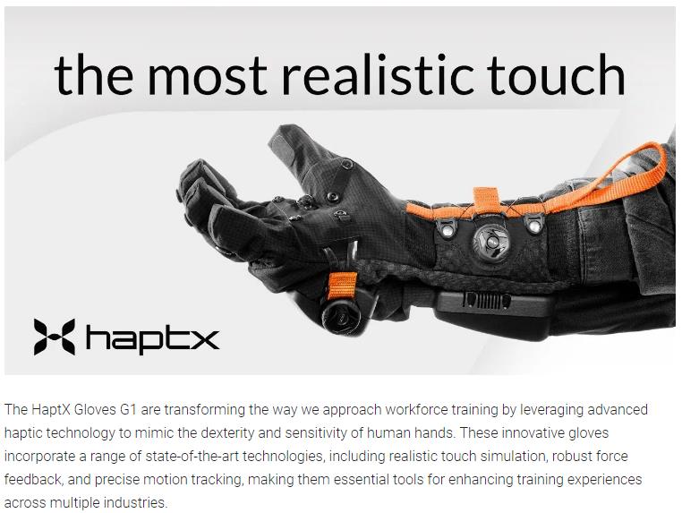 HaptX Gloves G1 with force feedback and precise motion tracking