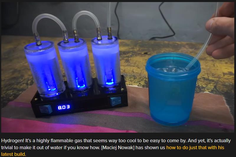 hackaday - Simple Hydrogen Generator Makes Bubbles And Looks Cool