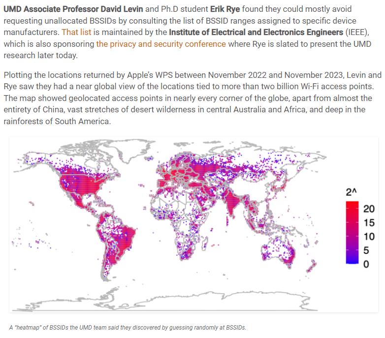 Both Apple and Google operate their own Wi-Fi-based Positioning Systems (WPS) that obtain certain hardware identifiers