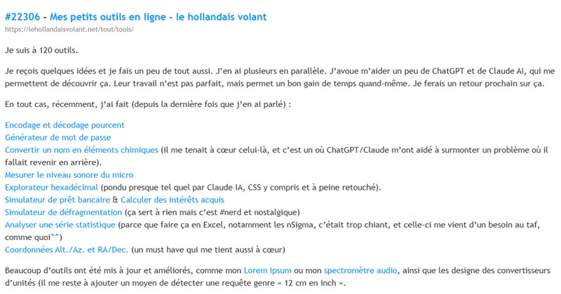 [Progra] Mes petits outils en ligne - le hollandais volant