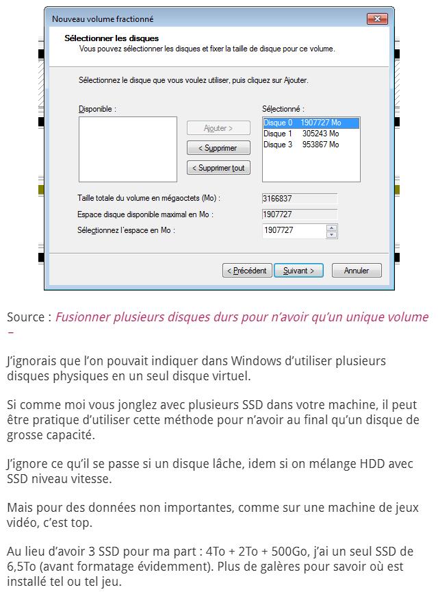 indiquer dans Windows d’utiliser plusieurs disques physiques en un seul disque virtuel