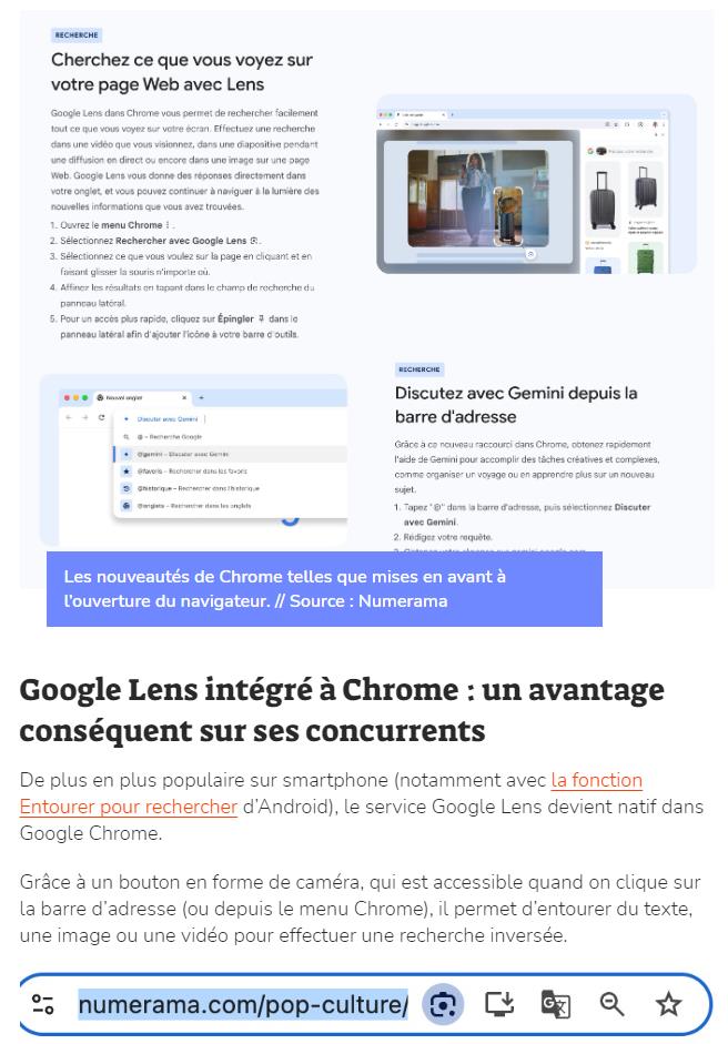 numerama - Google Lens et Gemini dans Chrome