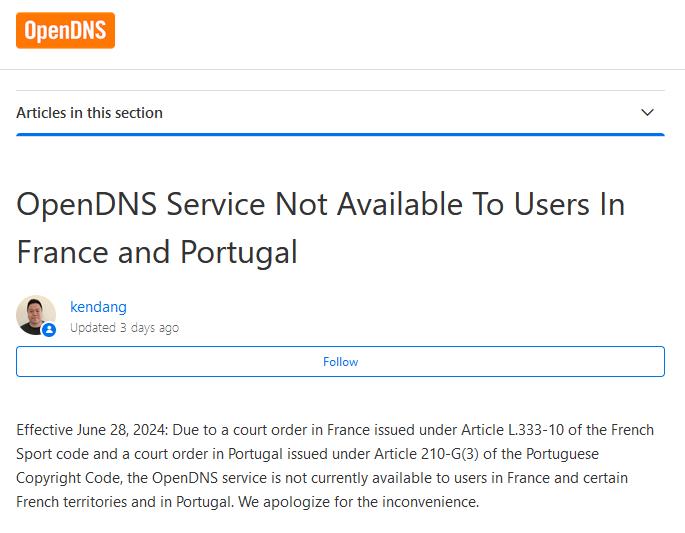  OpenDNS Service Not Available To Users In France and Portugal 