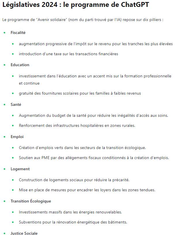 Législatives 2024 : le programme de ChatGPT