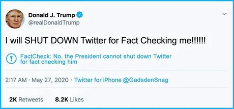 realDonaldTrump - I will SHUT DOWN Twitter for Fact Checking me.png