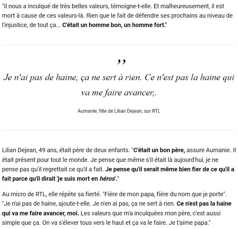 RTL - Je n'ai pas de haine, ajoute-t-elle. Je n'en ai pas, ça ne sert à rien. - Aumanle, fille de Lilian Dejean