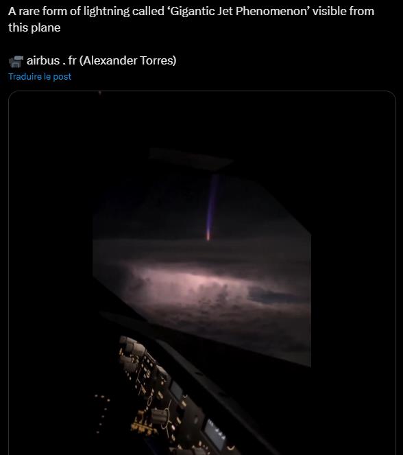 A rare form of lightning called ‘Gigantic Jet Phenomenon’ visible from this plane